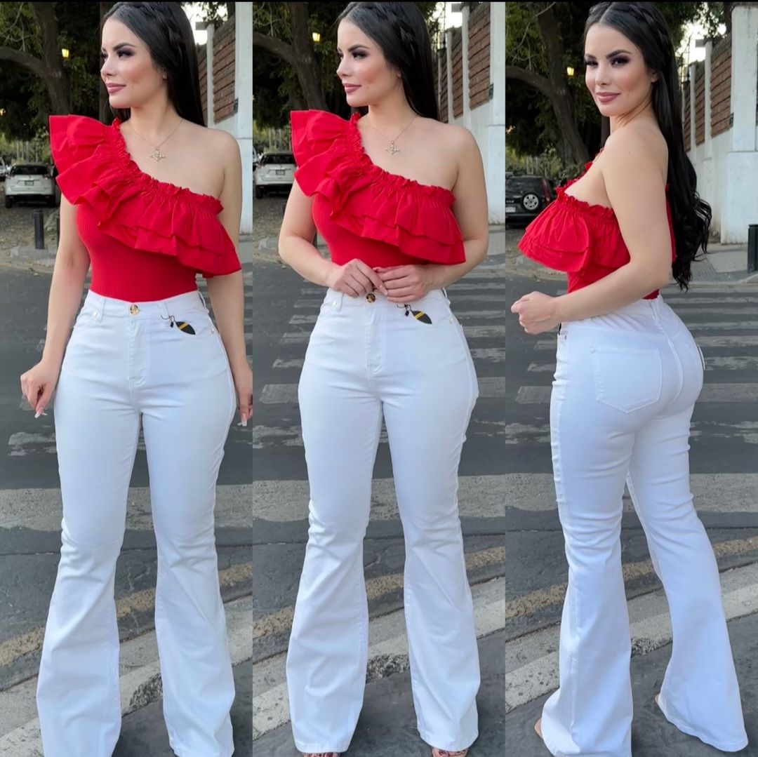 Pantalon acampanado blanco sale